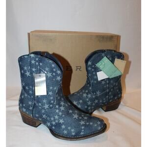 NEW ROPER WOMEN'S DENIM‎ BLUE STARS THER COWBOY BOOTS SZ 7